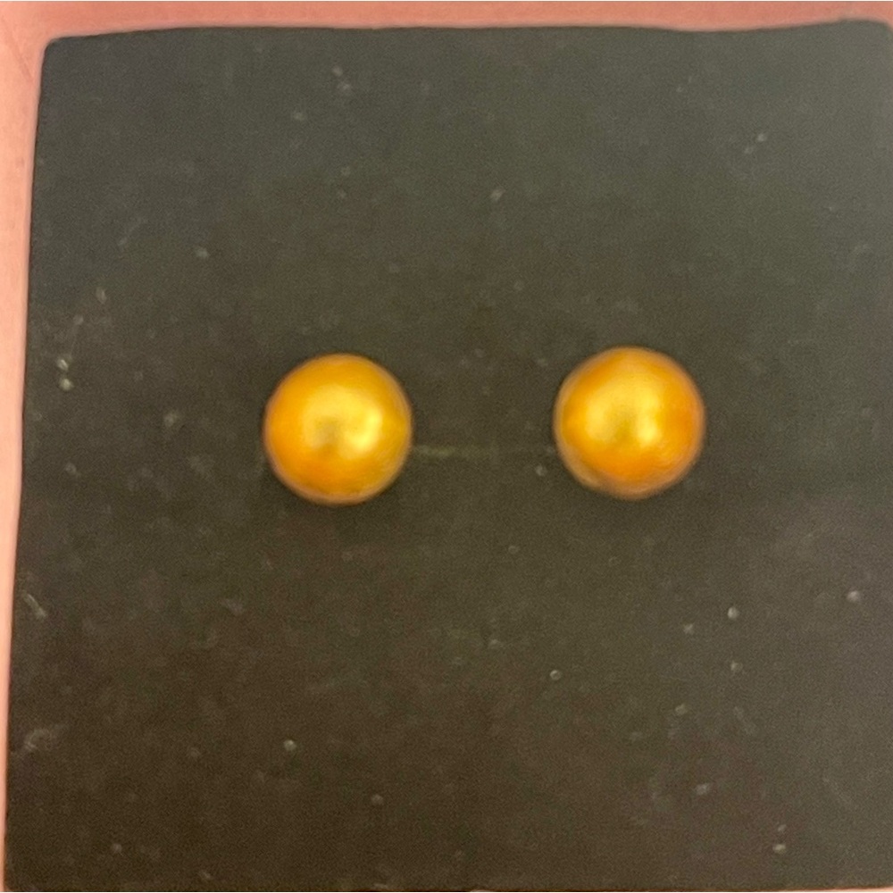 21k Real Solid Gold Stud Earrings (Not Plated Nor… - image 2